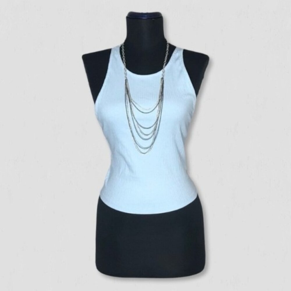 Zara Cropped Halter Tank Top Blue Ribbed Knit Small